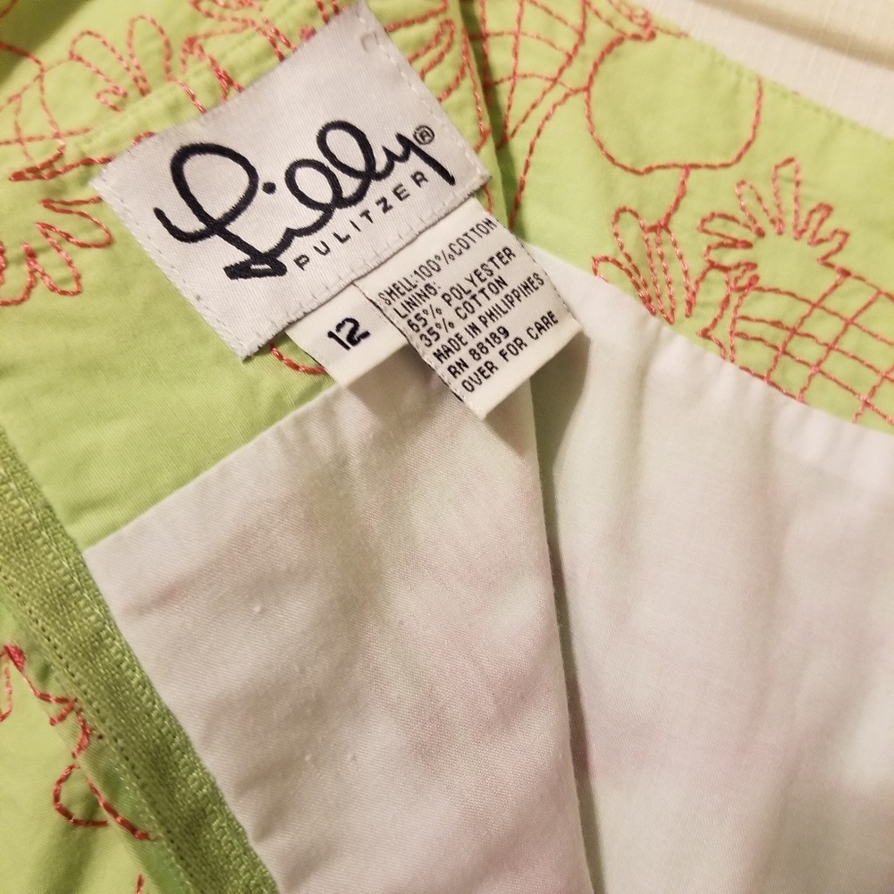 Lilly Pulitzer Skirt Embroidered Pink Green SZ 12 - Picture 6 of 7